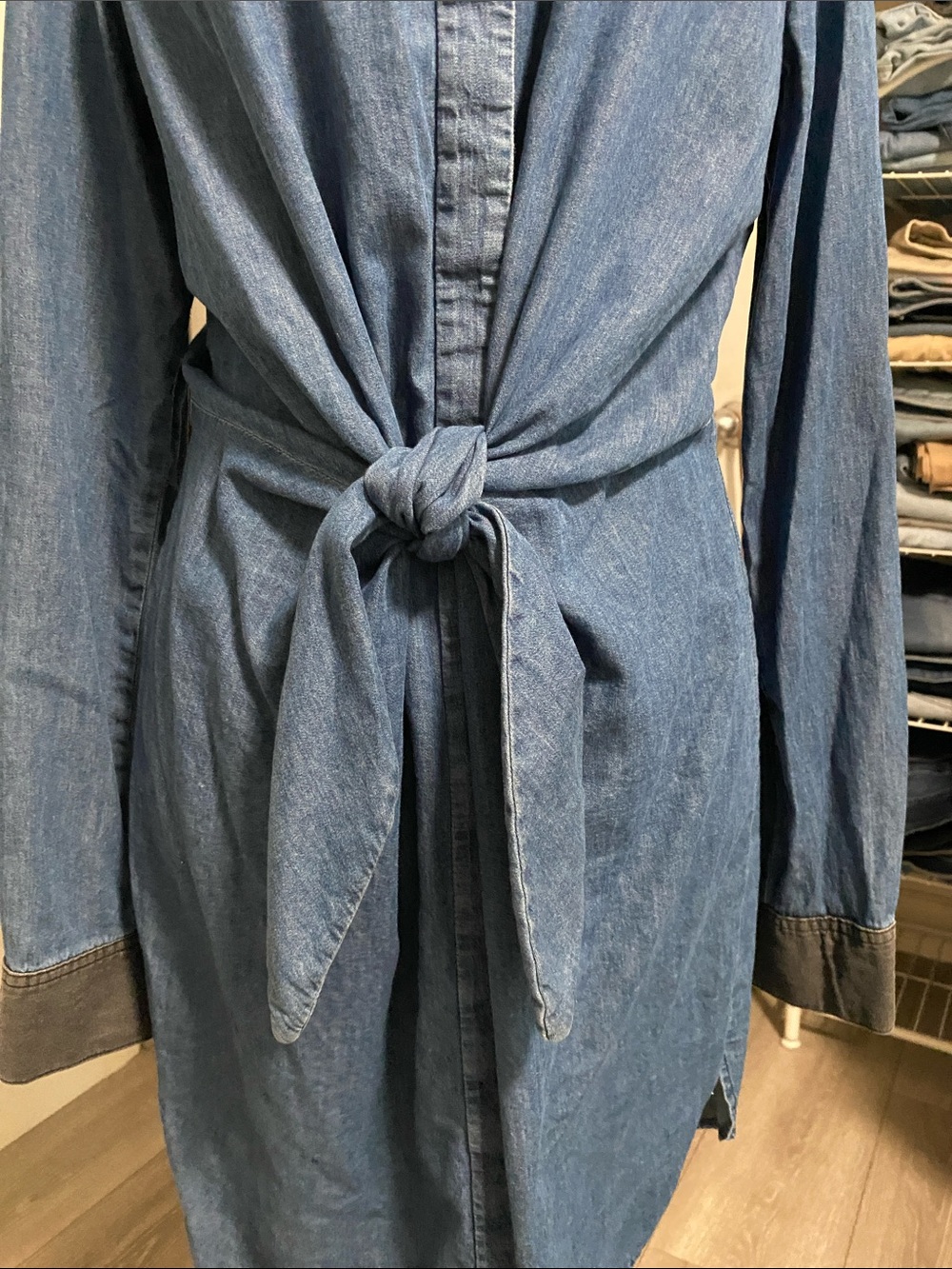 BAILEY/44 Super Soft Denim Tie-Waist Shirt Dress - Blue Size Large! - Picture 2 of 11